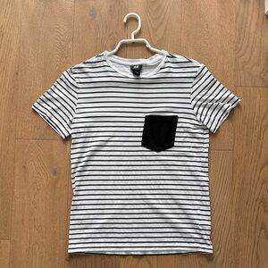 H&M Monochrome Striped Tee with Black Pocket